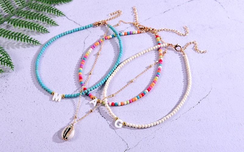 2 Pieces Custom Letter Shell Pendant Necklace for Women Choker Goth Aesthetic Boho Vintage Collier Femme Fashion Summer Jewelry