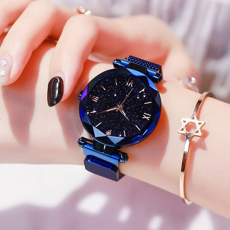 Starry Sky Watches Magnet Buckle Mesh Belt Diamond Quartz Watch Women