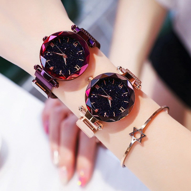 Starry Sky Watches Magnet Buckle Mesh Belt Diamond Quartz Watch Women