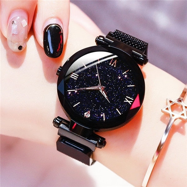 Starry Sky Watches Magnet Buckle Mesh Belt Diamond Quartz Watch Women