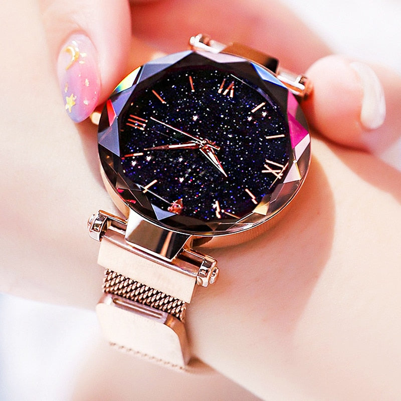 Starry Sky Watches Magnet Buckle Mesh Belt Diamond Quartz Watch Women