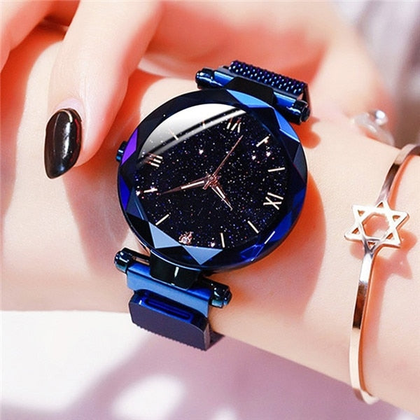Starry Sky Watches Magnet Buckle Mesh Belt Diamond Quartz Watch Women